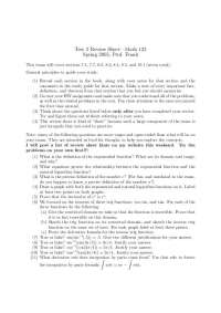 Math 122 Exam Review Sheet for Spring 2005 by Prof. Frank