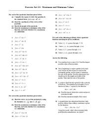 Maximum and Minimum Values - Exercise Problems | MATH 1310 - Docsity