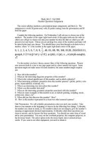 Math 140-11 Fall 2008 Number Questions Assignment: Choosing and Analyzing a Number - Prof.