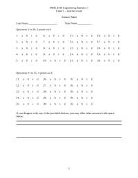 Engineering Statistics I - Exam 3 Answer Sheet | INDE 2333 - Docsity