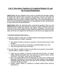 Lab 2: Descriptive Statistics and Graphical Display II and the Normal ...