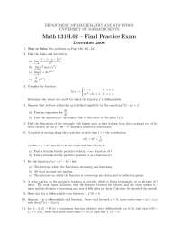 Practice Final Exam - Calculus I | MATH 131 - Docsity