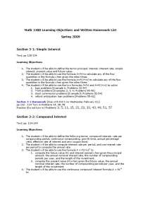 Learning Objectives and Written Momework List - Finite Mathematics | MATH 1300