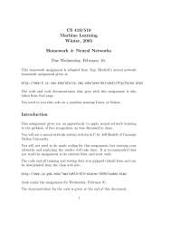 Machine Learning - Homework 4: Neural Networks | CS 410 - Docsity