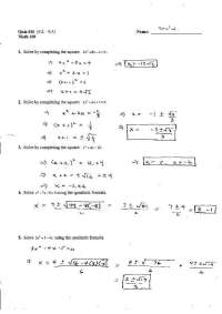 5 Questions with Solutions - Complete Square and Quadratic - Quiz 16 | MATH 108