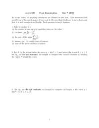 Past Final Examination - Calculus II - Fall 2002 | MATH 230 - Docsity