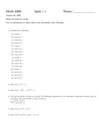 Quizzes for Calculus I - Fall 2007 | MATH 2200 - Docsity
