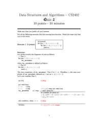 Quiz II with Solutions for Data Structures | CS 2402 - Docsity