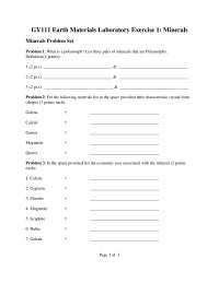 Physical Geology - Minerals Problem Set Lab | GY 111 - Docsity