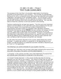 Project Test Plan Guidelines - Project Report | CS 480 - Docsity