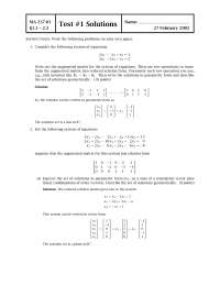 Test 1 with Resolution - Linear Algebra I | MA 237 - Docsity