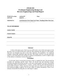 Reverse Engineering Lab Final Report | ENGR 102 - Docsity