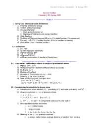 Review Questions on General Chemistry - Test | CHEM 1 - Docsity