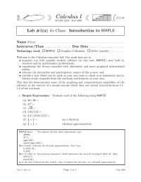 Lab 1 Introduction to MAPLE - Calculus I | MATH 2200 - Docsity
