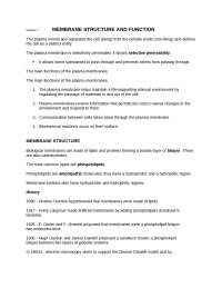Membrane Structure and Function - Lecture Notes | BIOL 111 - Docsity