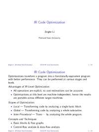 Introduction to IR Code Optimization - Paper | CS 322 - Docsity