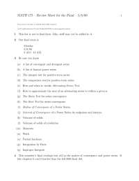 Review Sheet for Final Exam - Calculus II | MATH 175 - Docsity