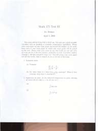Solutions for Exam 3 - Calculus II | MATH 175 - Docsity