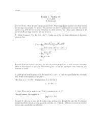 Five Questions for Test I - Calculus I - Fall 2008 | MATH 170 - Docsity