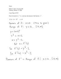 Solved Quiz 2 | Calculus I - Fall 2008 | MATH 121 - Docsity