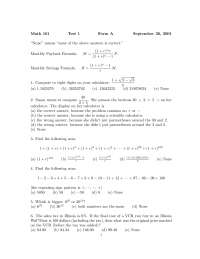 Exam 1 - Core Competency in Mathematics - 2001 | MATH 101 - Docsity