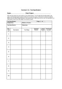 Test Specification Exercise for Client Project