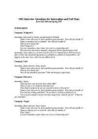 MIS Interview Questions for Internships and Full Time Positions from 2003 to 2005