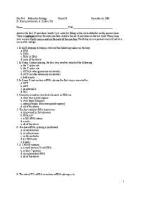 Questions on Molecular Biology - Exam 3 - Fall 2001 | BIO 344