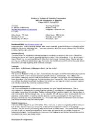 Course Syllabus for Introduction to Statistics | NSC 309