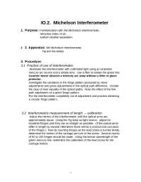 Michelson Interferometer - Laboratory Experiment 3 | PHY 3802L - Docsity
