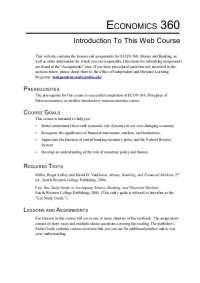 ECON 360: Money and Banking Course Materials and Information