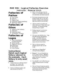 Logical Fallacies Exercise - Rhetoric and Writing | RHE 306