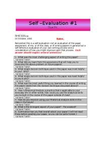 Self-Evaluation of Writing Process for RHE306ca Assignment