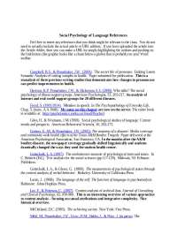 References on Social Psychology of Language and Linguistic Analysis in Psychology