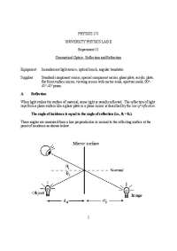 Experiment 11: Geometrical Optics - Reflection and Refraction in Physics 171 Lab II