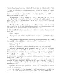 Practice Final Exam Solutions - Calculus I | MATH 1210 - Docsity