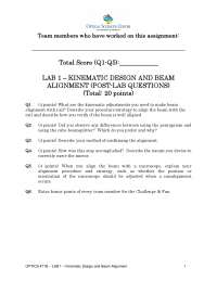 Kinematic Design and Beam Alignment 1 | OPTI 471A - Docsity