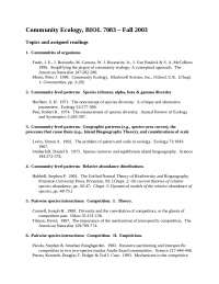 Review Sheet for Exam - Community Ecology | BIOL 7083 - Docsity