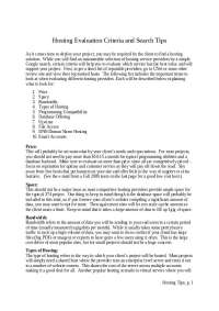Hosting Evaluation Criteria and the Search Tips - Project 1 | MIS 374