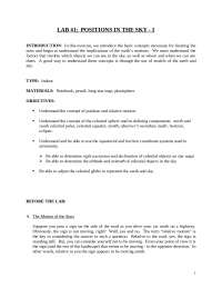 Laboratory I for Positions in the Sky I | AST 112 - Docsity