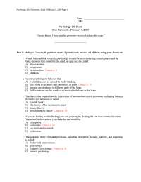 Exam 1 with Answers - Introduction to Psychology | PSYC 101 - Docsity