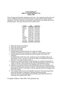 High Low Method and Mixed Costs – Excel Assignment 2 | ACCT 102