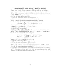 Sample Exam 2 - Theory of Probability - Spring 2007 | MATH 464 - Docsity