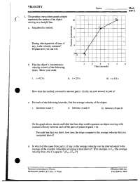 Homework 3 on Velocity - General Physics | PH 201 - Docsity