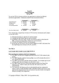 Capital Budgeting Exercise for Investment Analysis - Prof. Michael J. Meyer