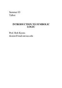 Introduction to Symbolic Logic: Tools for Thinking by Rob Koons and Daniel Bonevac