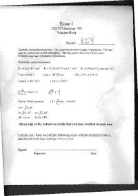 Physical Chemistry I - Midterm Exam 1 with Answer Key | CH 353