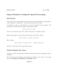 Linear Predictive Coding for Speech Processing - Lab | EE 275 - Docsity