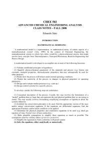 Mathematical Modeling - Advanced Engineering Analysis | CHEE 502 - Docsity