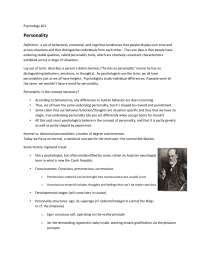 Notes on Personality Theories - Exam | PSYC 101 - Docsity